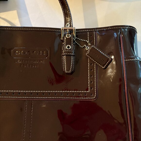 COACH Gallery Burgundy Patent Leather Wingtip Tote Purse G0773 - F11519 - Picture 8 of 8